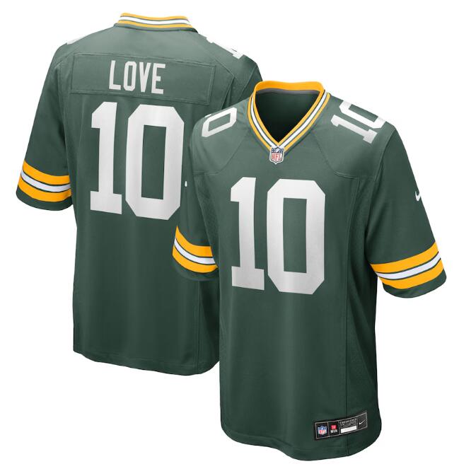 Men's Green Bay Packers #10 Jordan Love Green Stitched Game Jersey Men's Green Bay Packers #10 Jordan Love Green Stitched Game Jersey